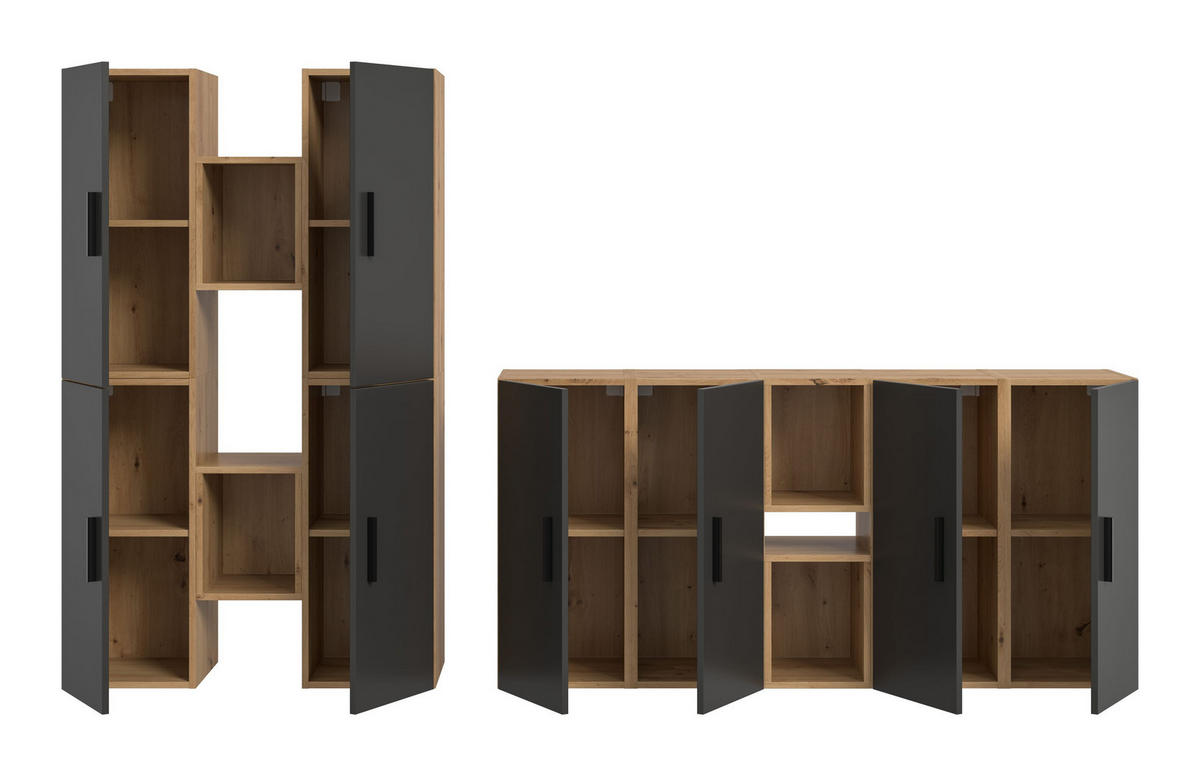 WOHNKOMBINATION THE ONE (B/H/T: ca. 270/182/34 cm) in Artisan Oak Nachbildung/Basalt grau - Eiche Artisan, Holzwerkstoff (270/182/34cm)