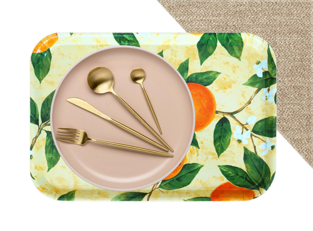 TABLETT Orangenhain, rechteckige Melamin Serviertablett 38x26 cm - Orange, Kunststoff (26/2/38cm) - Lashuma