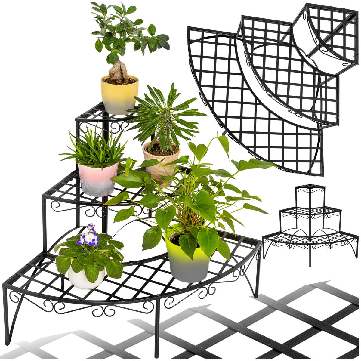 BLUMENTREPPE Aileen,60 x 60 x 60 cm,schwarz - Schwarz, Metall (60/60/60cm) - tectake