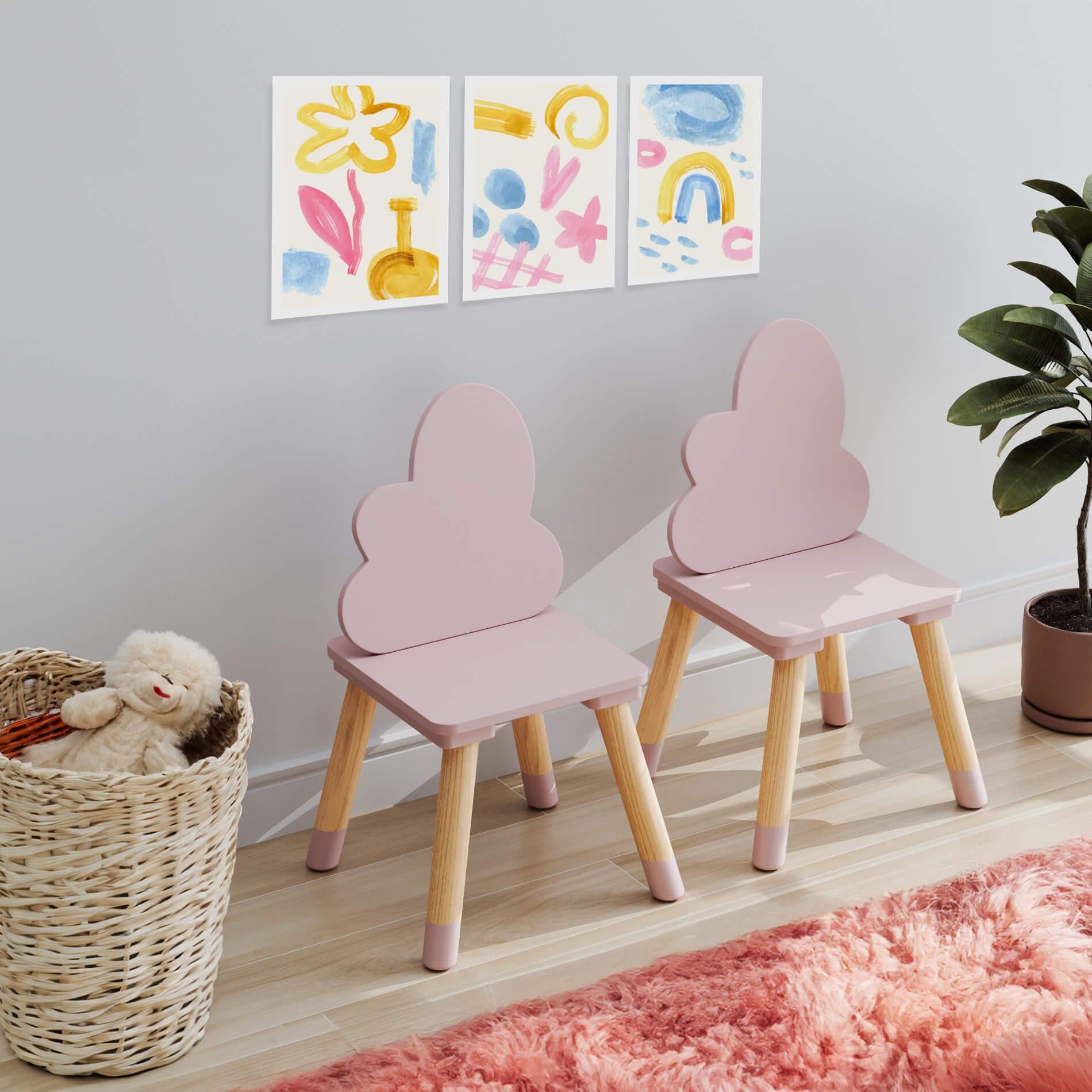 KINDERSTÜHLE 2er Set Rosa 25/25/50 cm - Pink, Holzwerkstoff (25/50/25cm) - Mobili Rebecca