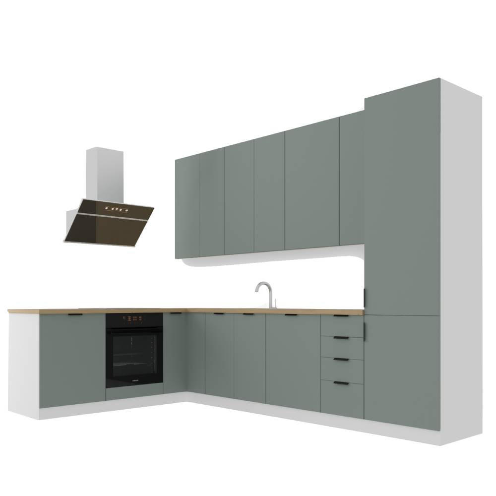 WINCKELKÜCHE 330 × 210 cm Sorento K52-M330 in Grün / Weiß - Weiß/Grün, Holz/Metall (330/212/210cm)