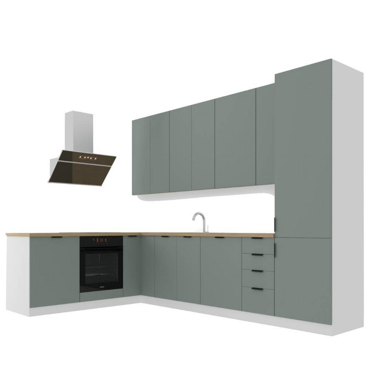 WINCKELKÜCHE 330 × 210 cm Sorento K52-M330 in Grün / Weiß - Weiß/Grün, Holz/Metall (330/212/210cm)