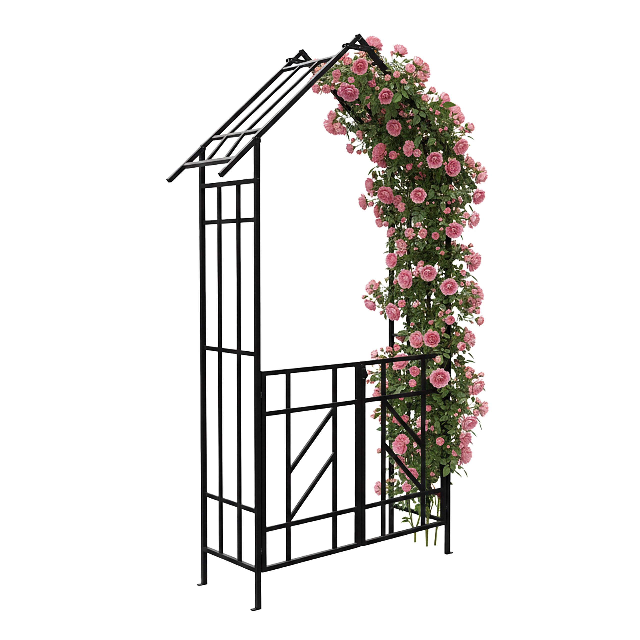 ARCADĂ Negru fier cu poartă dublă 247x148x43 cm - negru, metal (148/247/43cm) - Relaxdays