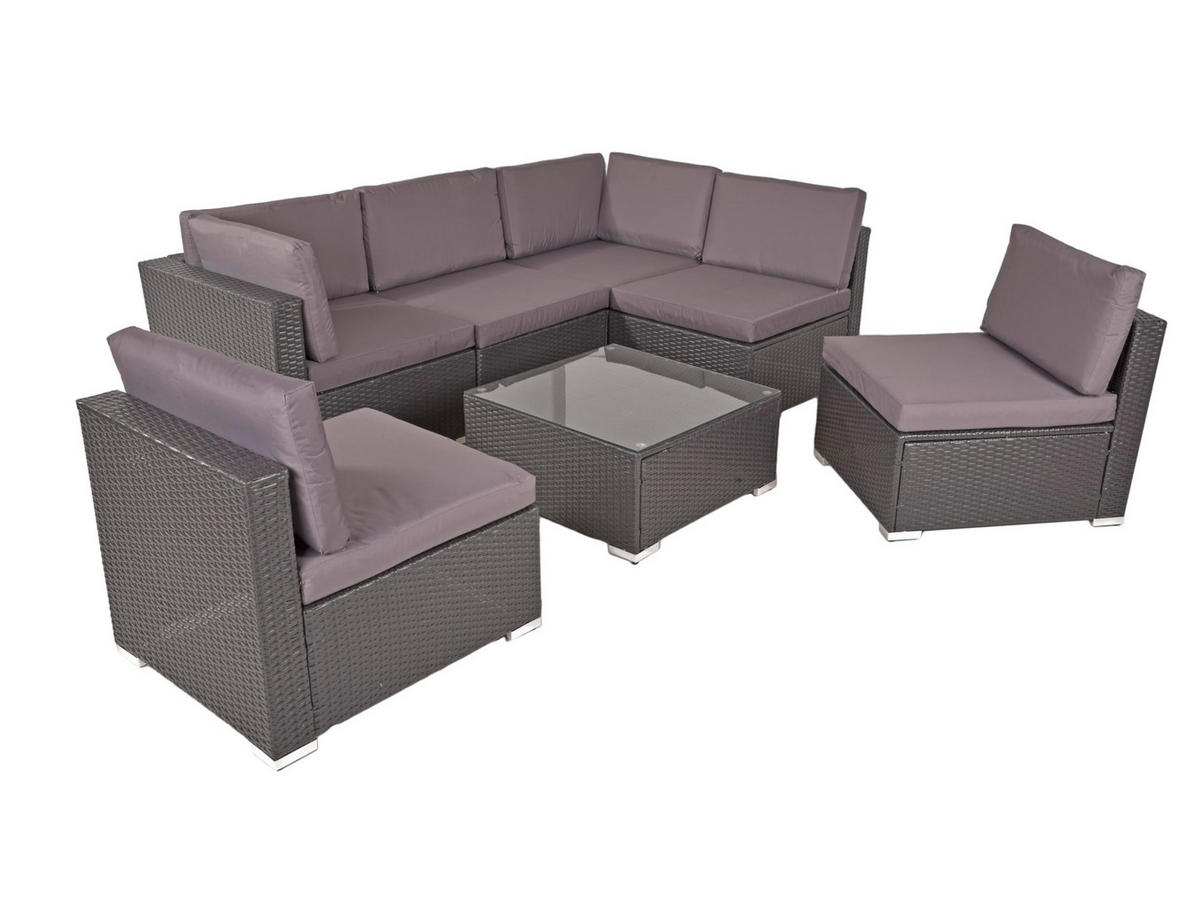 GARTEN-SITZGRUPPE Tilda 7-teilig Gartenmöbel-Set - Schwarz, Kunststoff - DELUKE