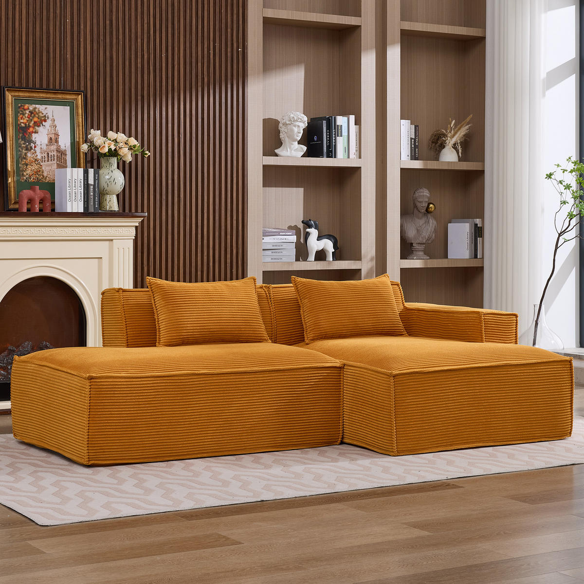 ECKSOFA Polyester Senfgelb mit 2 Kissen - Orange, Textil (235/129cm) - WISHDOR