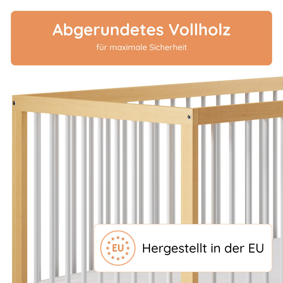 BABYBETT 70x140 cm in Natur-Weiß - Naturfarben/Weiß, Holz (70/140cm) - Kids Collective