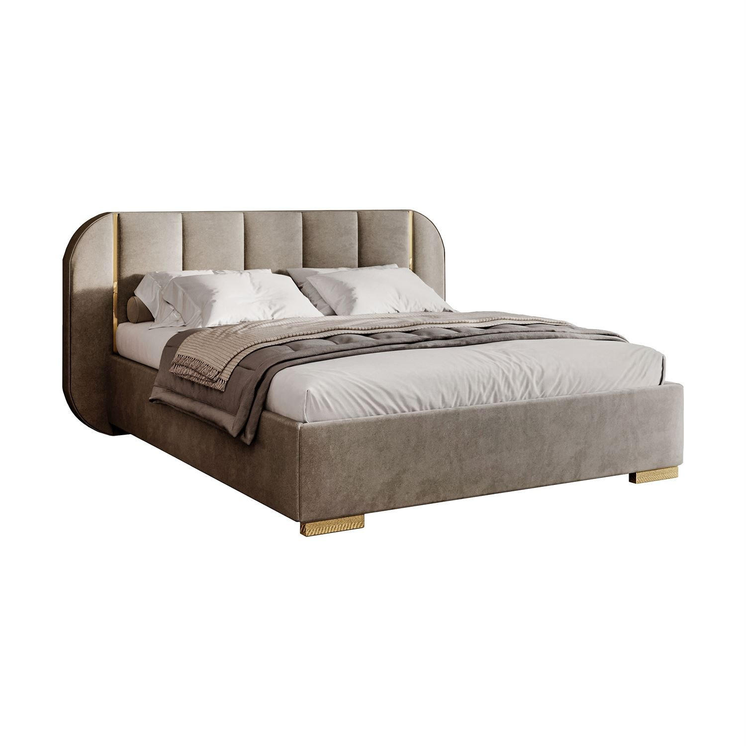 BETT AMARA GOLD 160x200 gepolstert mit Stauraum und Lattenrost, Royal Velvet 180 - Taupe, Textil (160/200cm) - Lookway