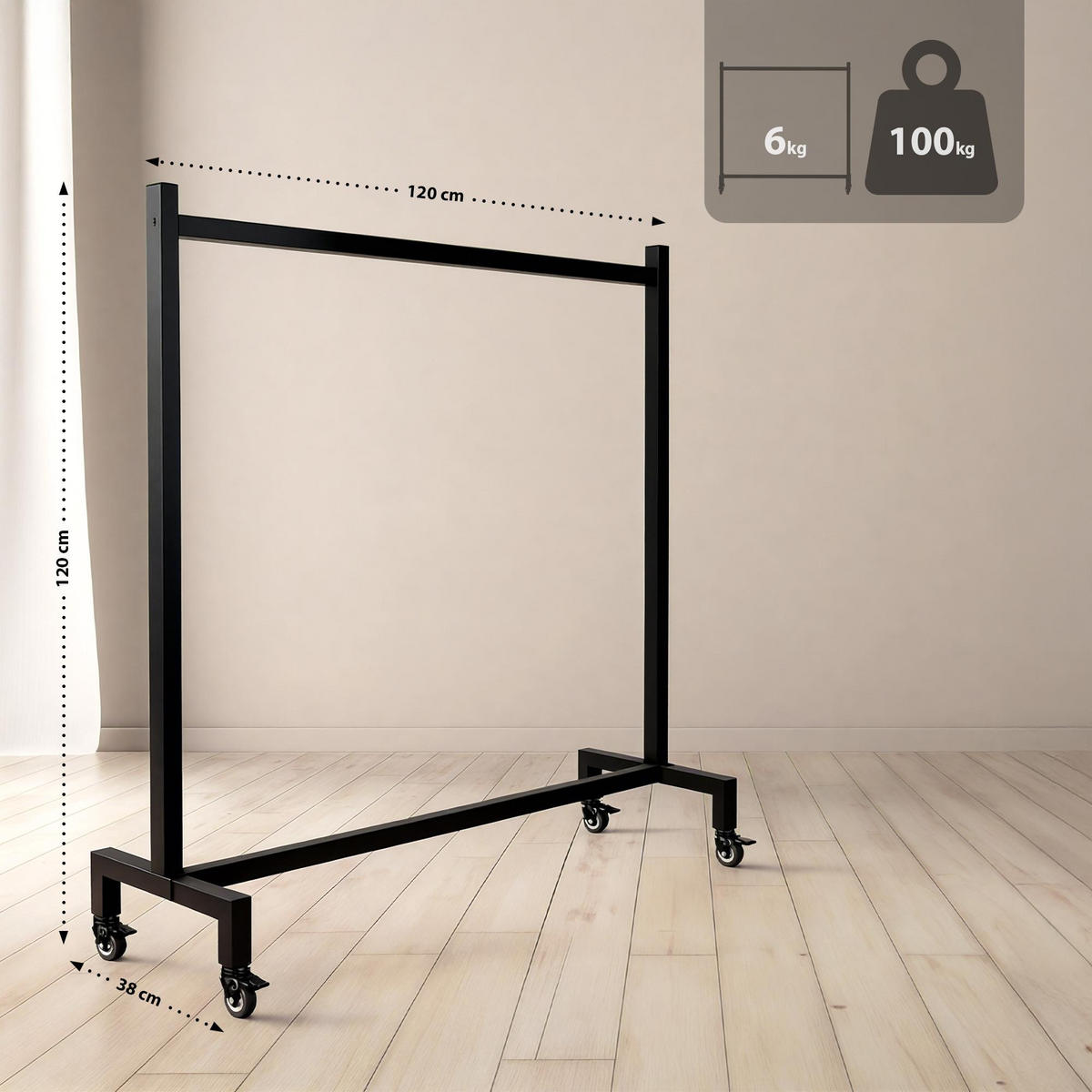 KLEIDERSTÄNDER 120x38x120-schwarz-Edelstahl - Schwarz, Metall (120/120/38cm) - CLP