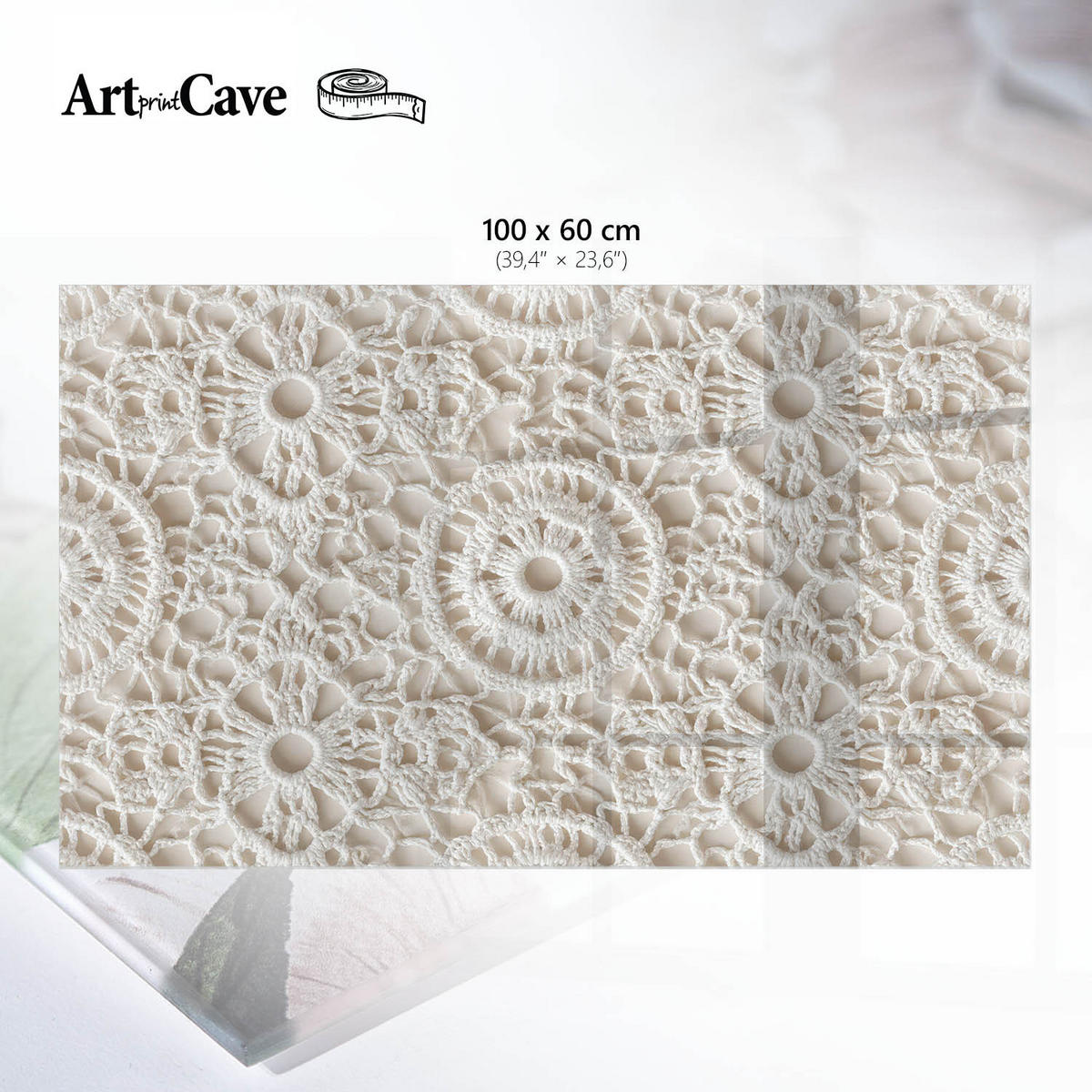 GLASPLATTE 100x60 cm – Spitzenmuster - Grau, Glas (0.4/100/60cm) - ArtPrintCave