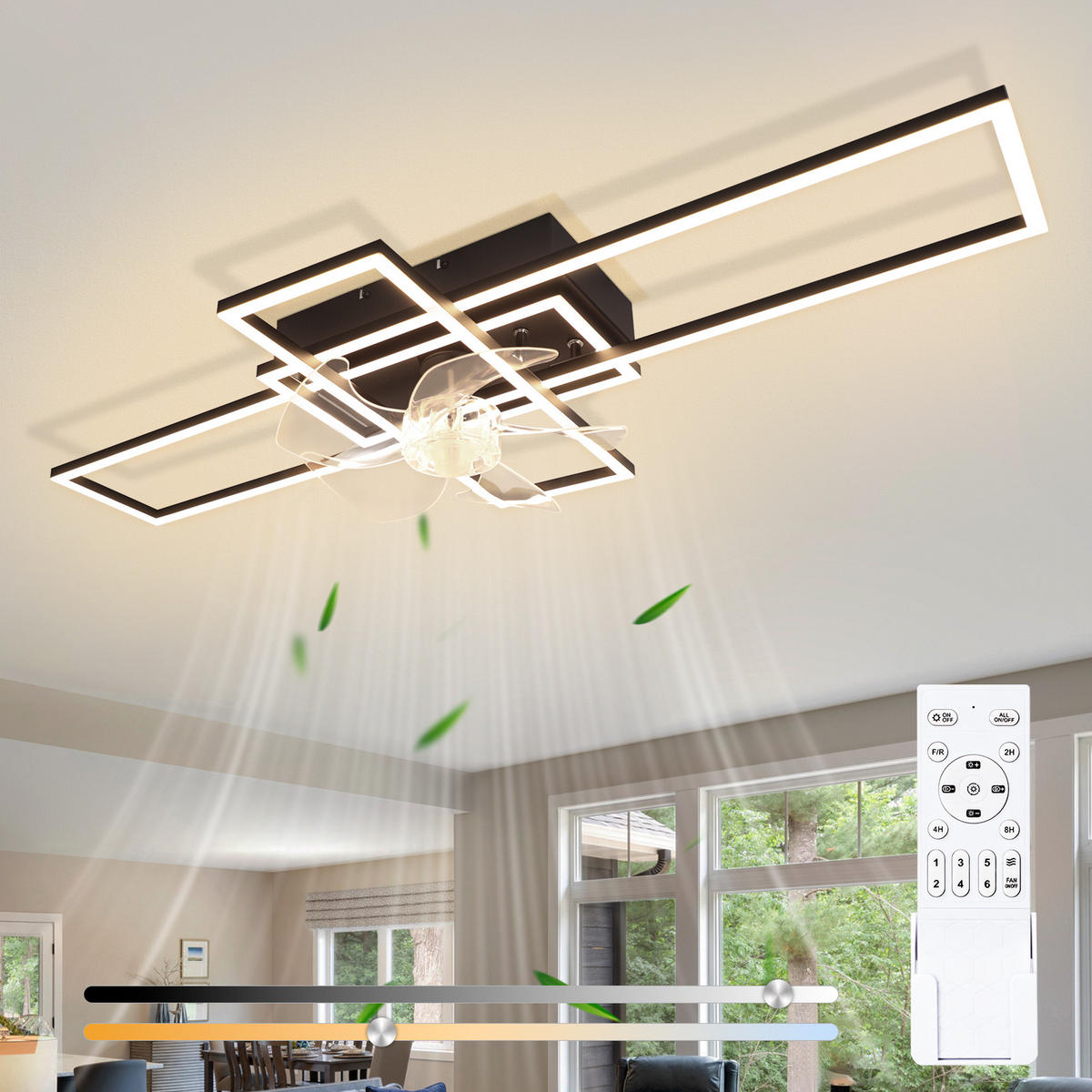 LED DECKENVENTILATOR Neryn 94/42/15.5 cm - Schwarz, Kunststoff/Metall (94/42/15.5cm) - ZMH