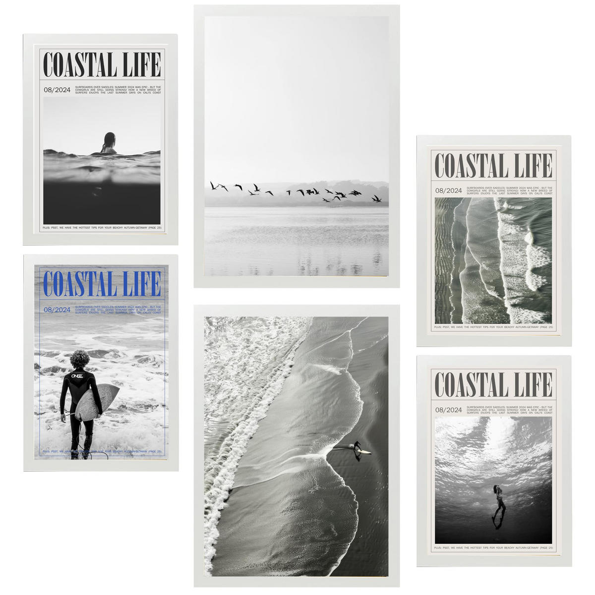 POSTER Set Mit 6 Sommer, Strand Und Meer A3 & A4 Weißer Rahmen - Weiß, Papier (29/3cm) - Nacnic