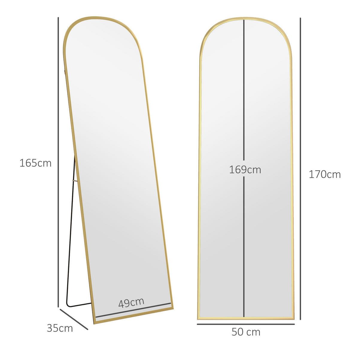 GANZKÖRPERSPIEGEL Aluminiumlegierung Hartglas Gold - Goldfarben, Metall (1.5/170/50cm) - HOMCOM
