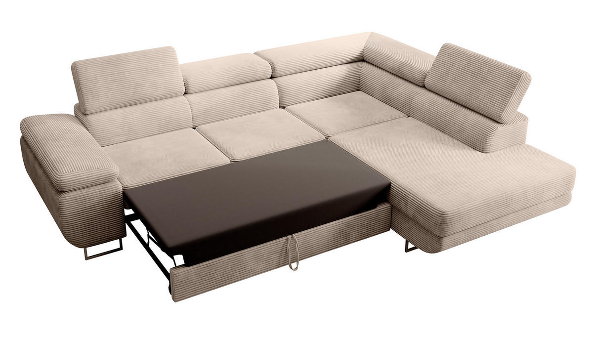 ECKSOFA Stevil Dunkelbeige Cordbezug - Silberfarben/Mokka, Textil/Metall (275/203cm) - Selsey