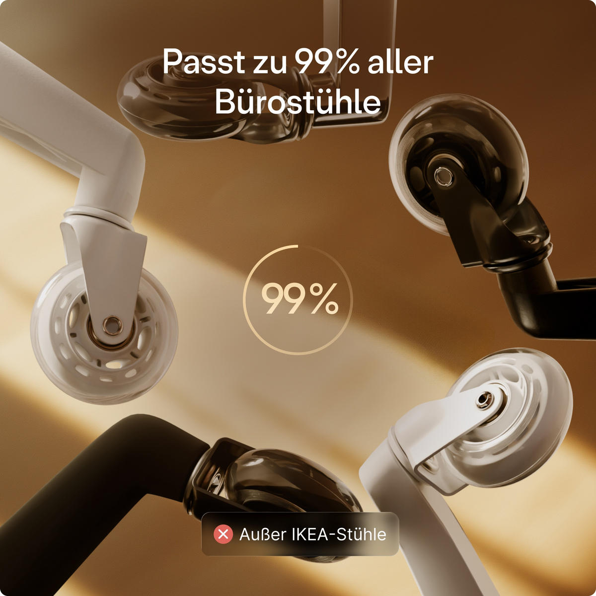 BÜROSTUHLROLLEN Weiß, Ersatzrollen 360°, Set 5 Stück - Weiß, Kunststoff (3.6/10.7/8.5cm) - Desktronic