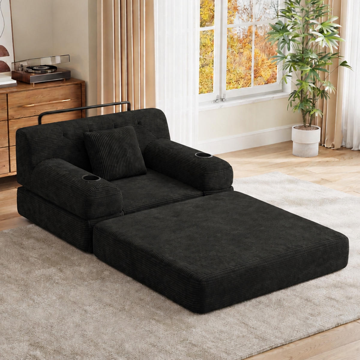 SCHLAFSESSEL Cord komprimiert, DE-42543, Schwarz - Schwarz, Metall (107/81/80cm) - ComfortXL