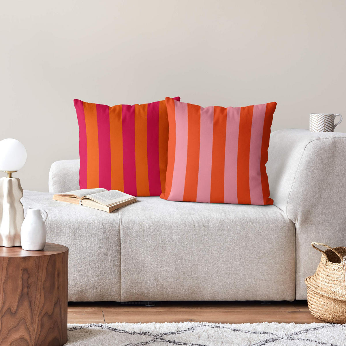 DEKOKISSEN 2er-Set PopArt Sommer Streifen Duo III 40/40 cm - Orange, Textil (40/40cm) - Bilderwelten