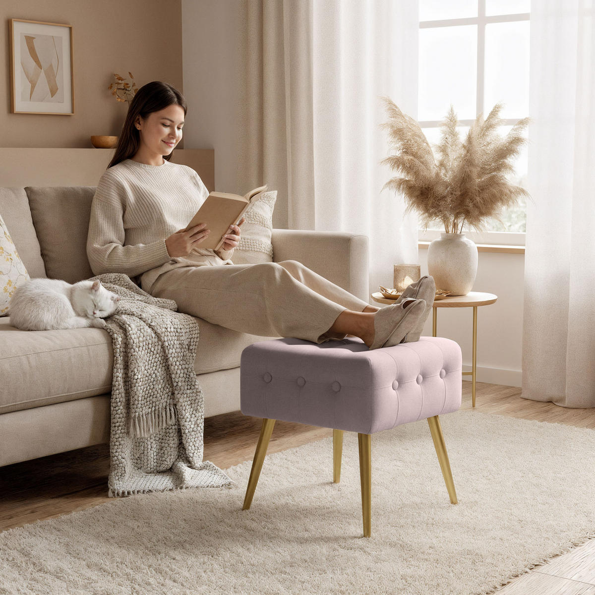 POLSTERBANK mit Samt - Optik Rosa 40/42/40 - Rosa, Textil (40/42/40cm) - RAUMHIRSCH FURNITURE