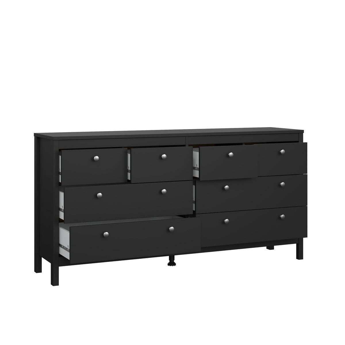 DOPPELTE Kommode mit 8 Schubladen matt schwarz barcelone 159,6/38,4/79,7 cm - Schwarz, Holzwerkstoff (38.4/79.7/159.6cm) - Calicosy