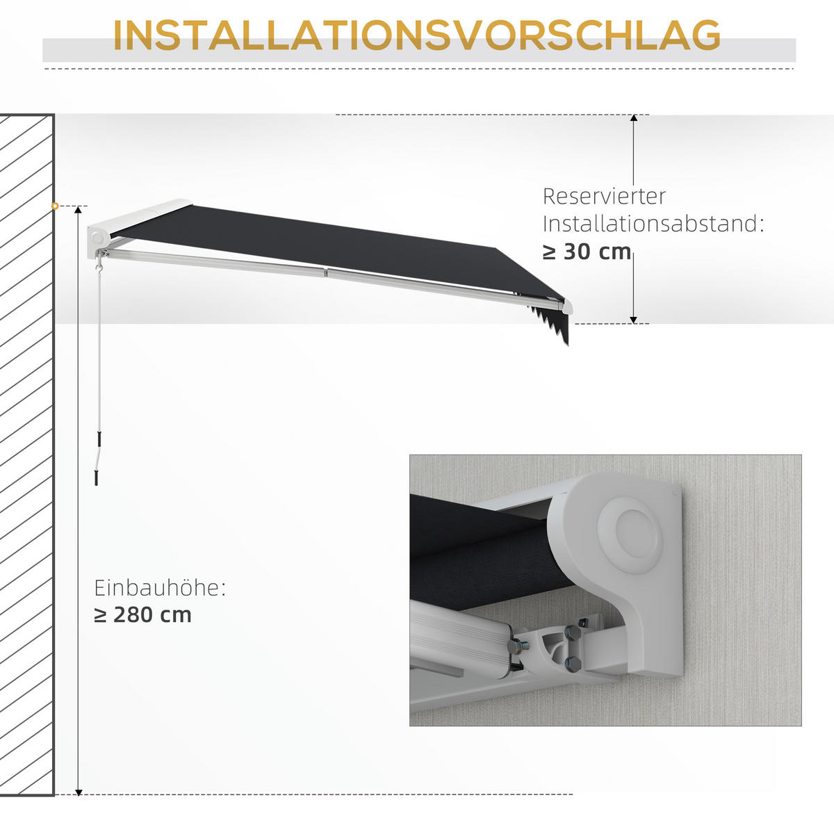 MARKISE, Grau, Aluminium, Polyester - Grau, Metall (300/150/395cm) - Outsunny