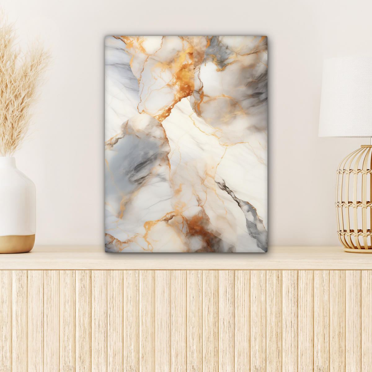 LEINWANDBILD Marmor - Grau - Gold 30x40 cm - Weiß, Textil (30/40cm) - MuchoWow