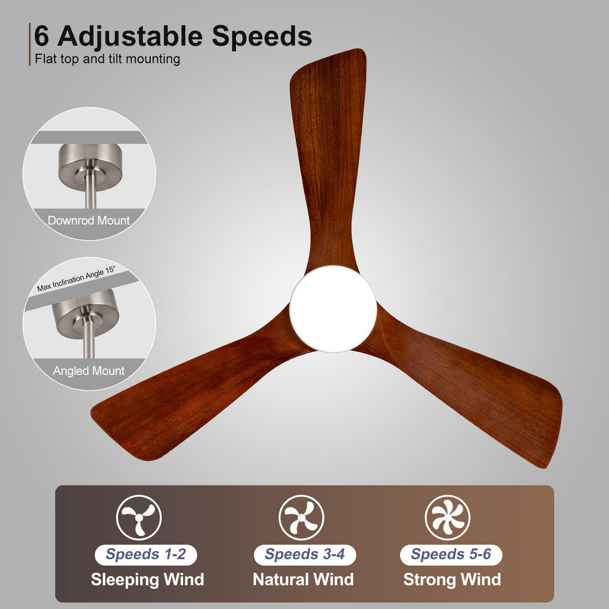 DECKENVENTILATOR DE-16251 42 Zoll mit Fernbedienung & reversibel Seidennickel - Braun, Holz/Metall (107/107/37cm) - ComfortXL