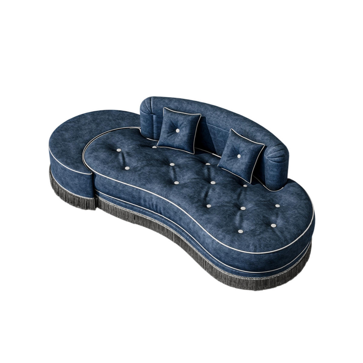 SOFA Quaste Samt blau 4-teilig - Blau, Textil (80/108/198cm) - Vercart