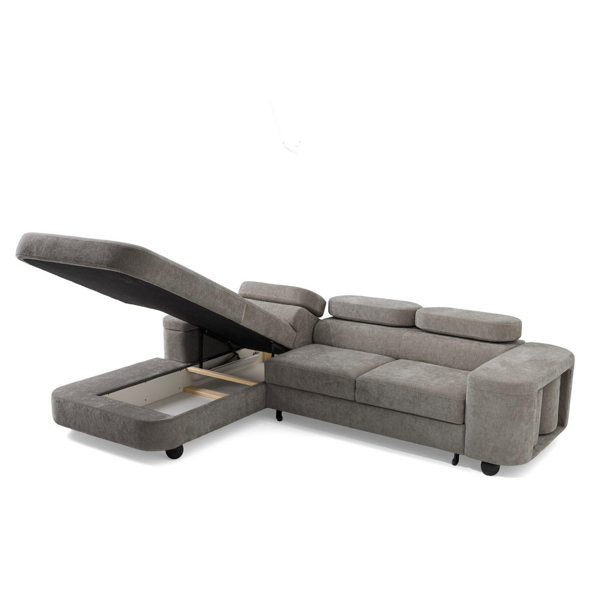 ECKSOFA LOVE L Links mit Schlaffunktion 124x210 Chenille Grau - Schwarz/Grau, Holz/Textil (284/205cm) - Muffo