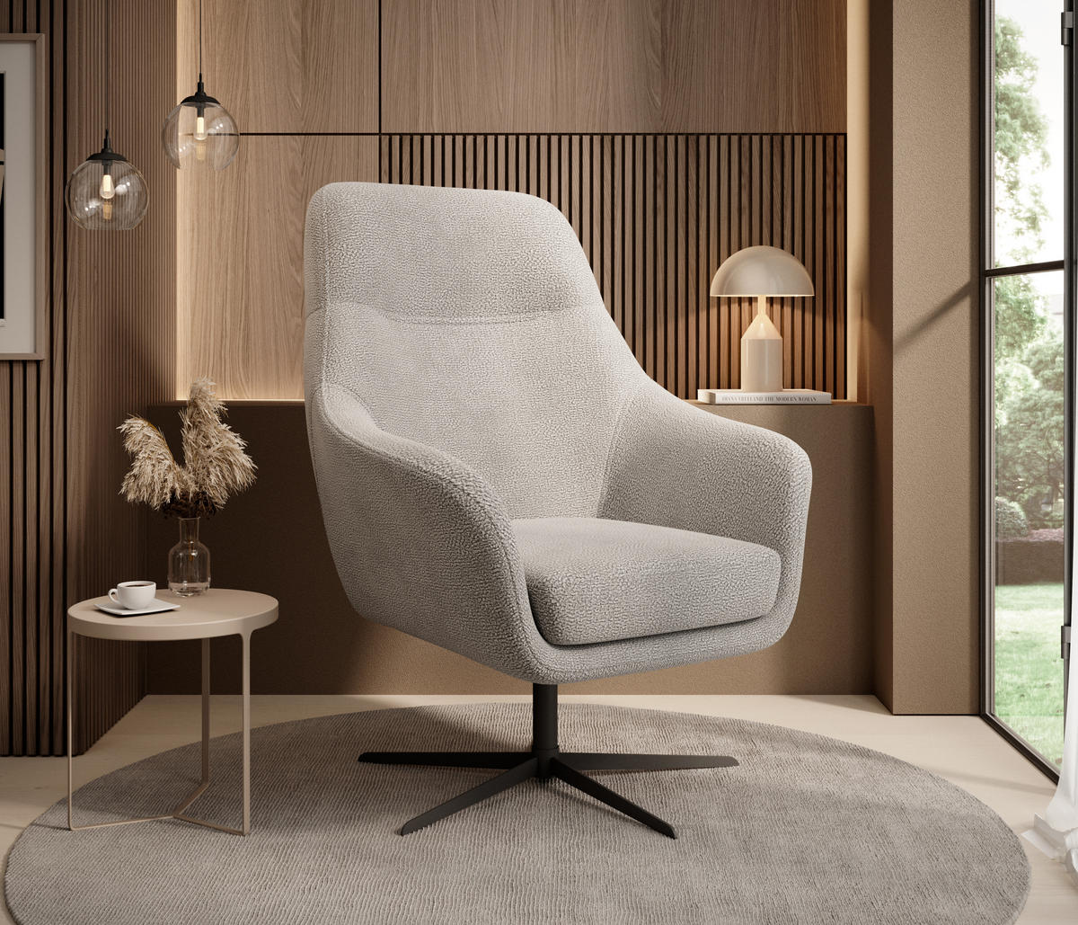 RELAXSESSEL Collection Drehstuhl CUBO – komfortabel, drehbar, modernes Design, 76x97x76 cm, Farbe - Hellgrau/Schwarz, Holz/Textil (76/97/76cm) - DomoHome