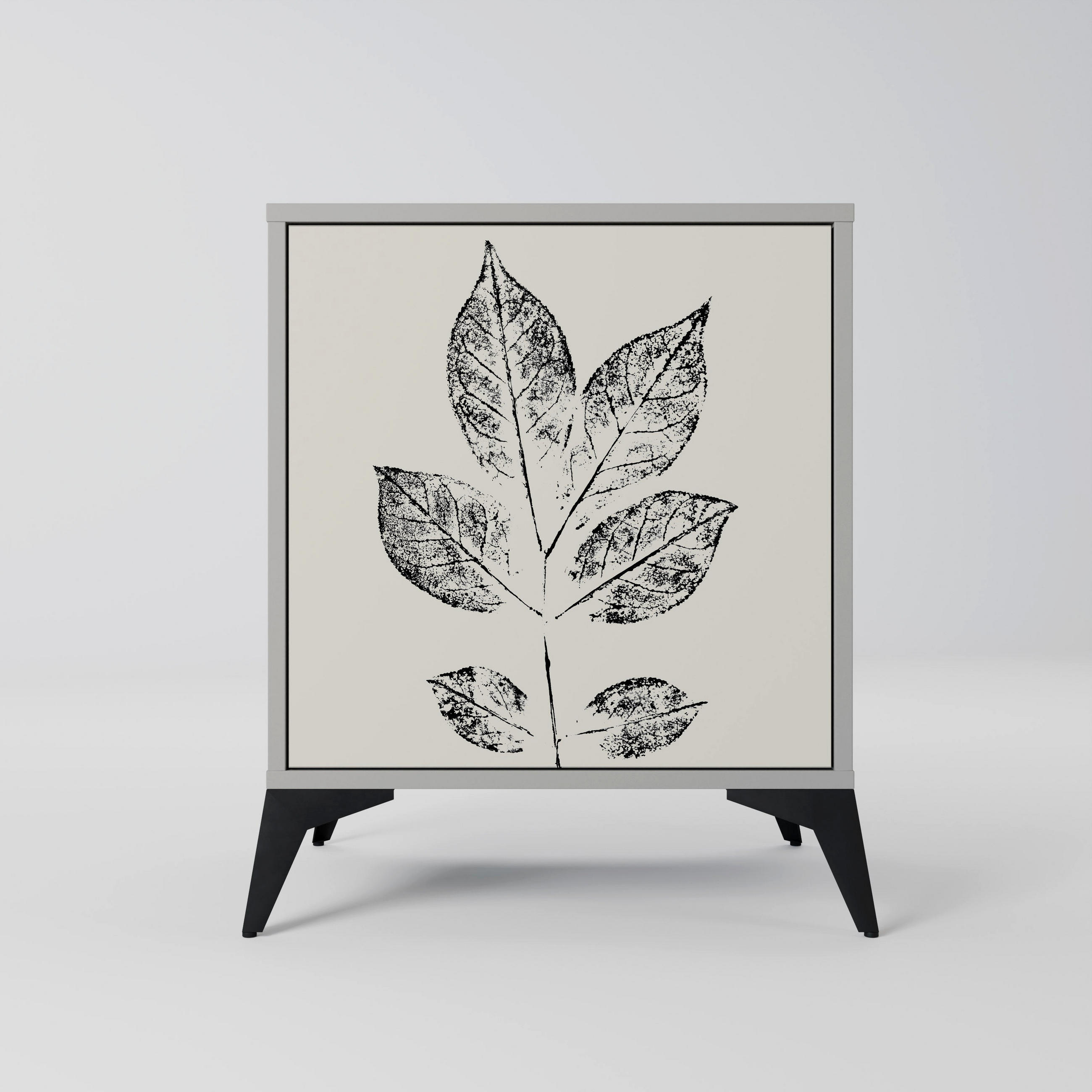 SIDEBOARD LEAFY STAMPS, Grau, 57,5x42x70,5 cm, Schwarze Metall-Sternfüße - Multicolor/Schwarz, Holzwerkstoff/Metall (57.5/70.5/42cm) - SpaceRebels