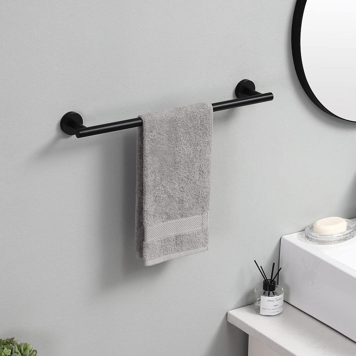 HANDTUCHSTANGE 50 cm Schwarz Edelstahl SUS304 Wandmontage - Schwarz, Metall (50/5/5cm)