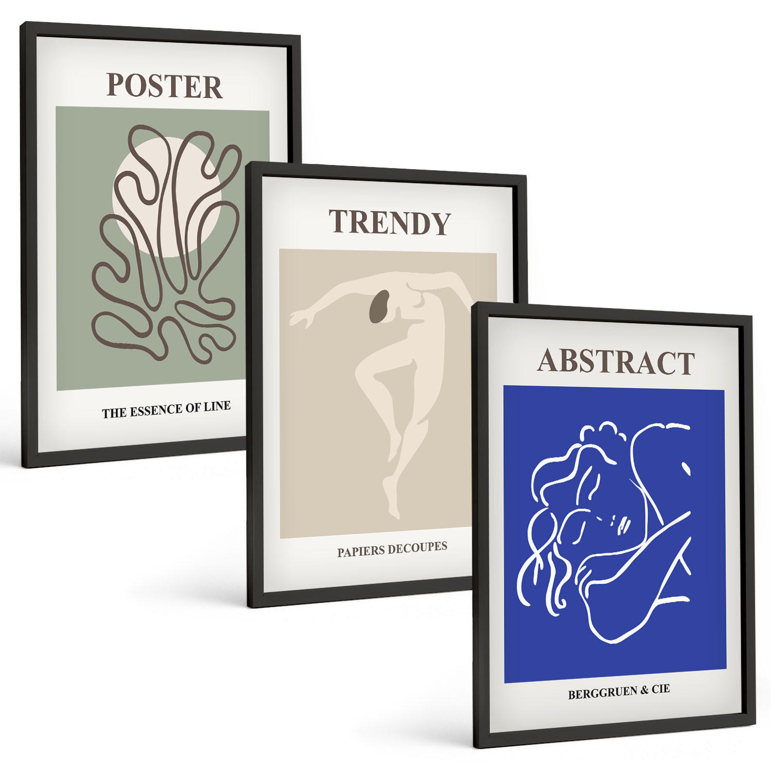 BILDER SET 3er Set - 40x60 cm Schwarzer Rahmen - Henri Matisse Pastellgrafiken - Schwarz, Kunststoff (40/60cm) - TULUP