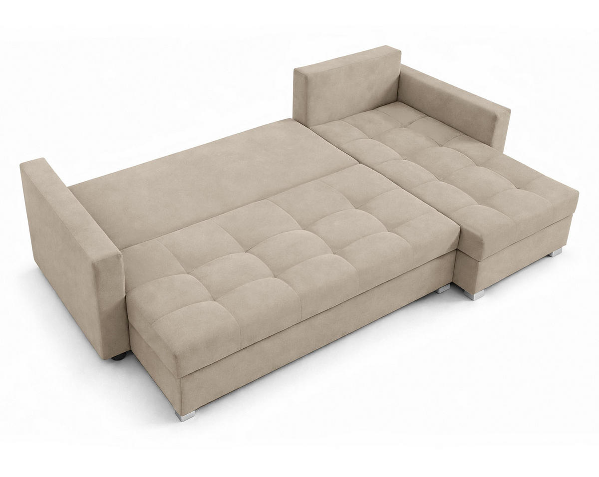 ECKSOFA Universelle L Form Elif Beige 220/140/85 cm stilvolle mit Schlaffunktion - Beige/Silberfarben, Kunststoff/Textil (220/140cm) - AX Living