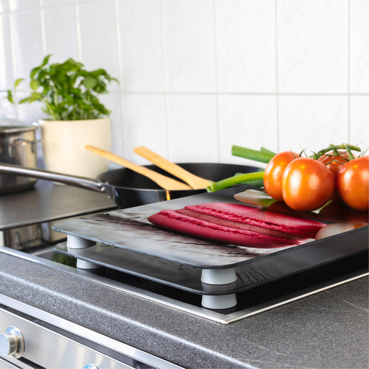 GLASSCHUTZPLATTEN für Herd — 2 Stück Macarons 52/30 cm - Anthrazit, Glas (30/52cm) - Wenko