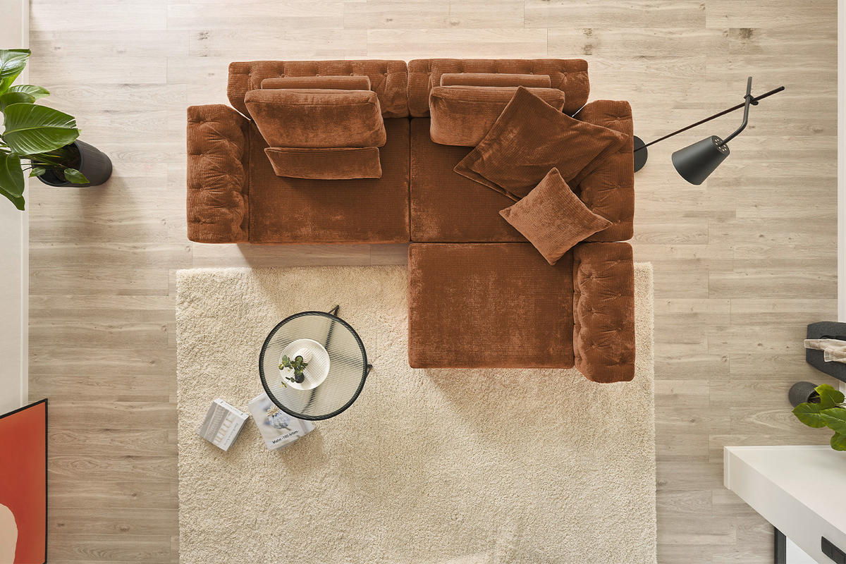 MODULSOFA SEPHI Rotbraun Cord - Rotbraun/Schwarz, Kunststoff/Textil (268/62/191cm) - KAWOLA