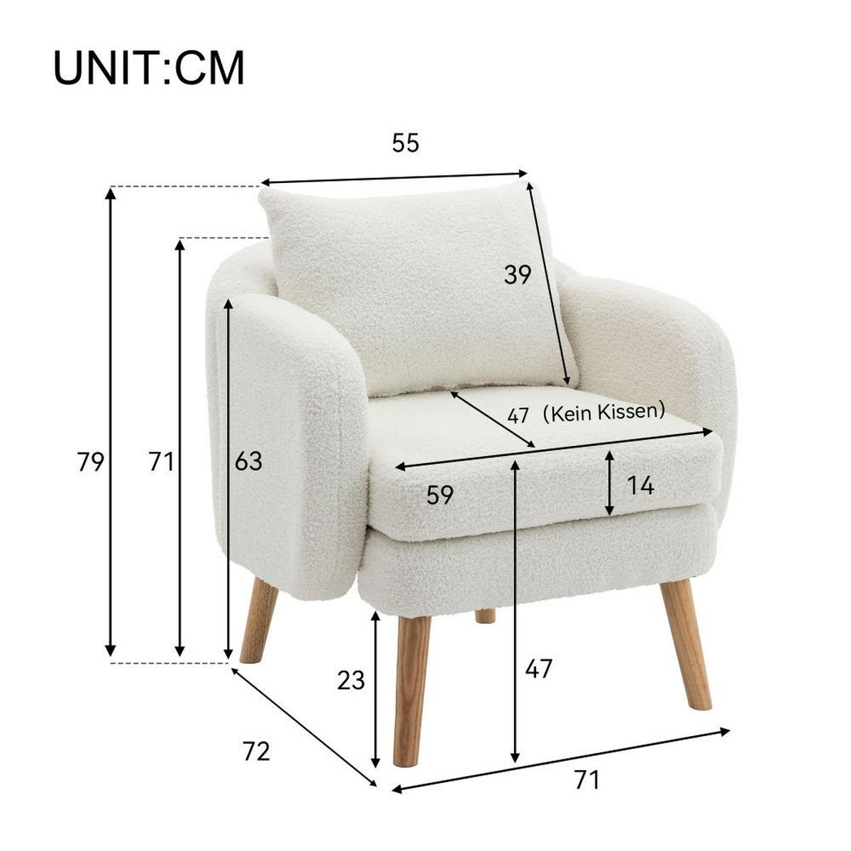 SESSEL in Weiß Teddy-Samt - Weiß, Textil (72/79/71cm) - KOMHTOM