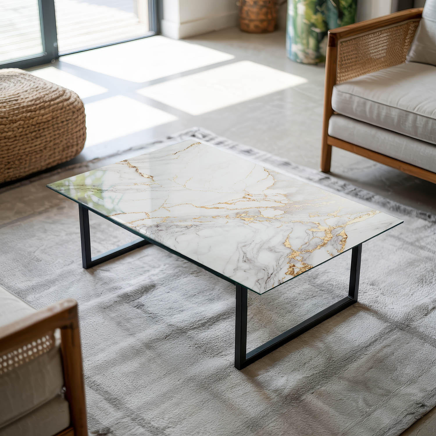 TISCHPLATTE 100x70 cm Eleganter Marmor mit Adern - Goldfarben/Weiß, Glas (100/70/0.4cm) - TULUP