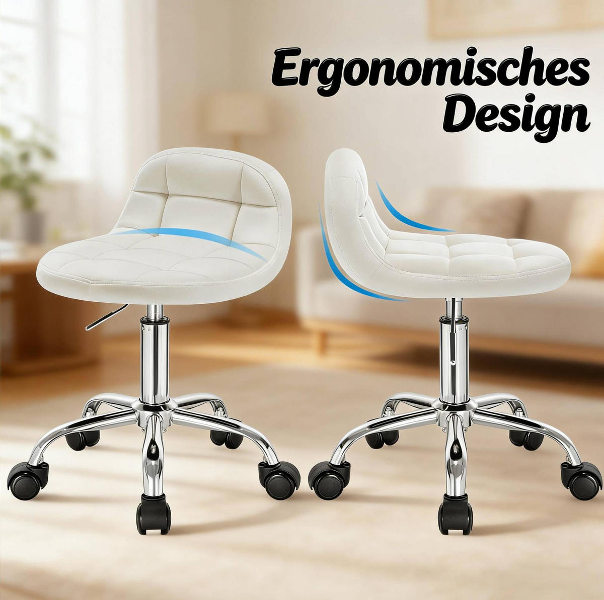 BÜROSTUHL in Cremeweiß 38x31x68 cm, höhenverstellbar und drehbar, mit Rollen - Creme, Kunststoff (31/68/38cm) - IVMEU