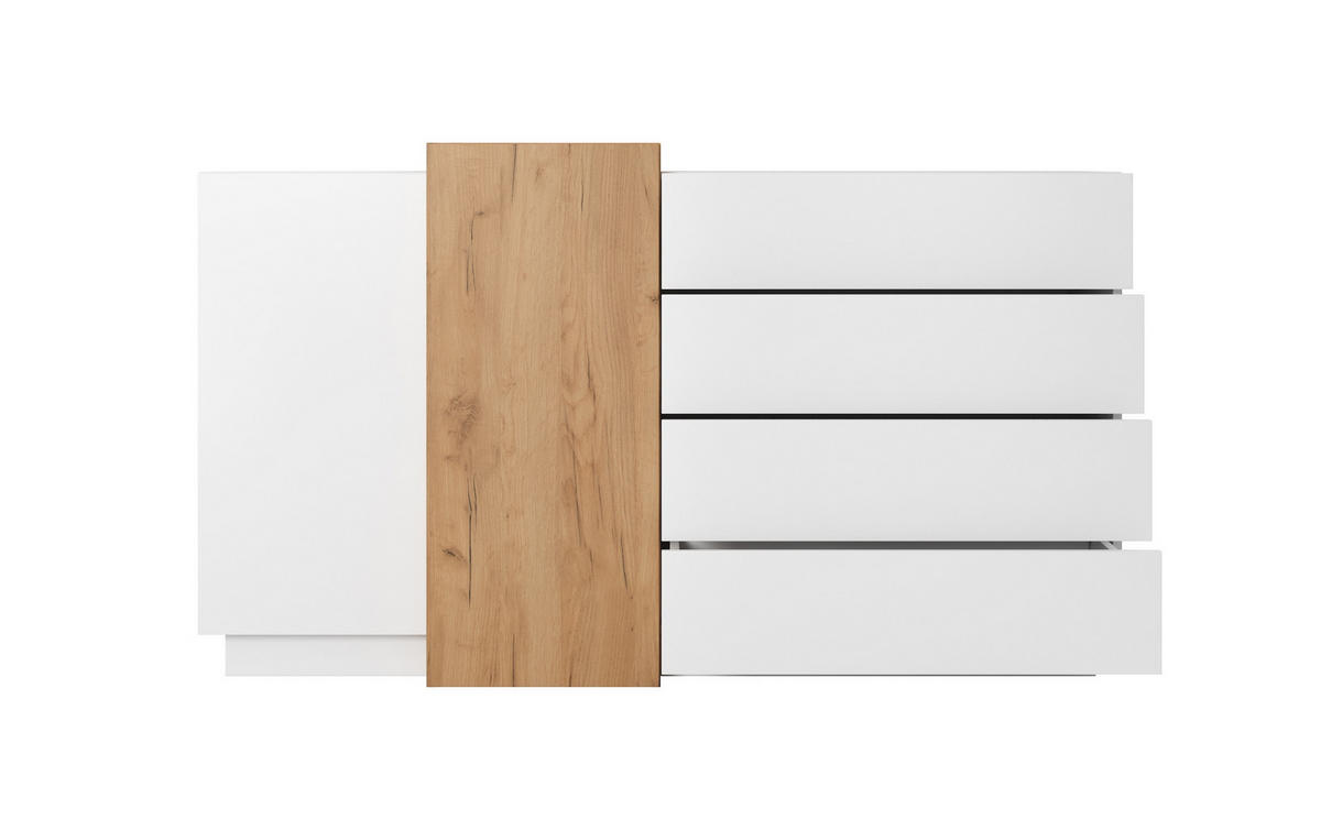 KOMMODE 3D weiß / Gold Craft Eiche 160cm / 45 cm / 93,5 cm - Eichefarben/Weiß, Holz/Holzwerkstoff (160/93/45cm) - Feldmann-Wohnen