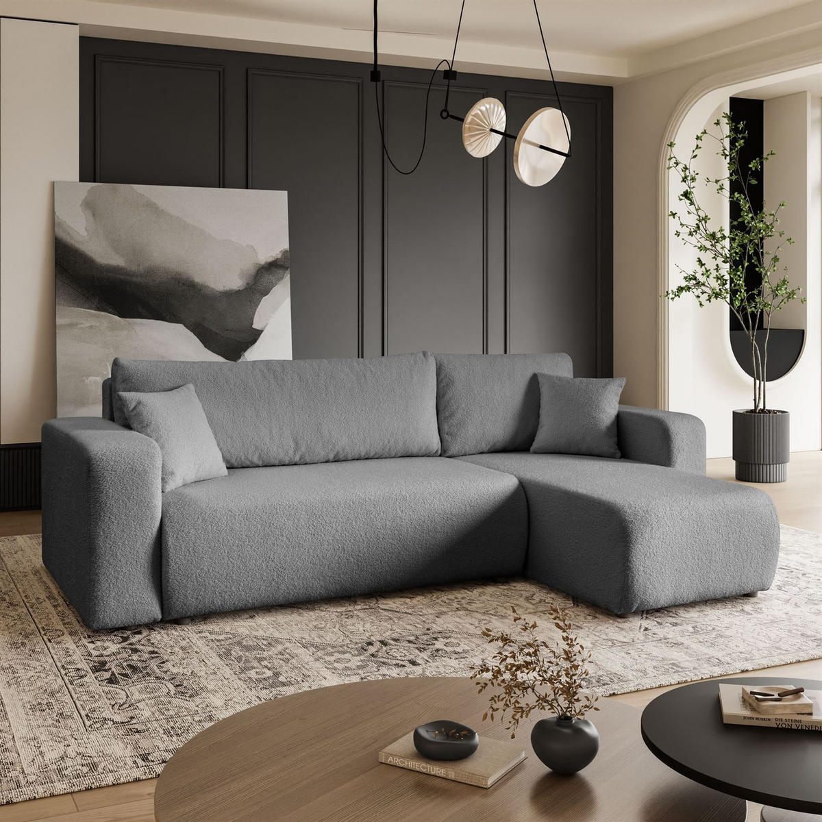 ECKSOFA VESPO L mit Schlaffunktion und Bettkasten - Graphitfarben, Textil (247/143cm) - Lookway