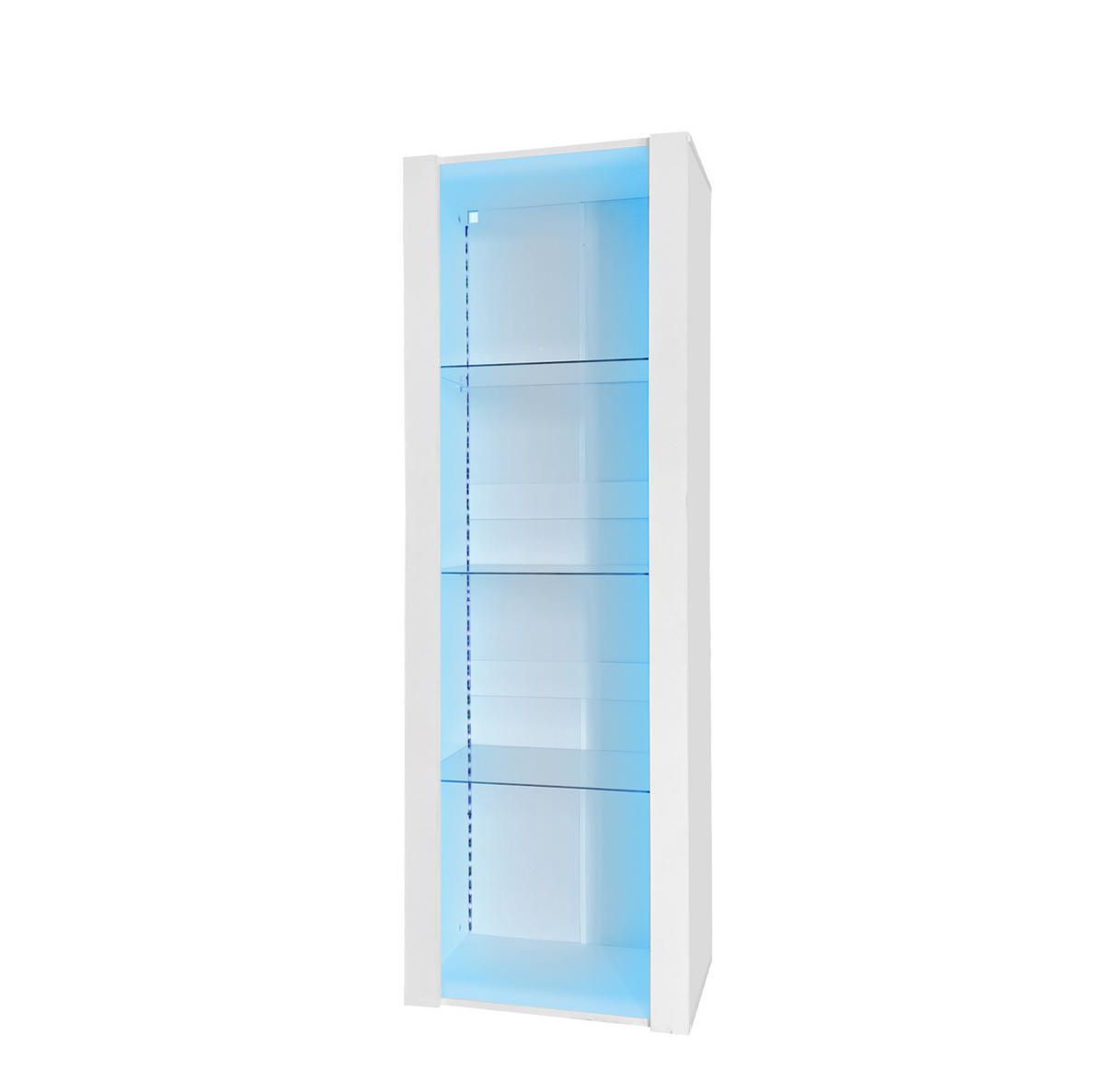 VITRINE 55/38/166 cm mit LED-Beleuchtung, 3 Glasböden und Hochglanzfront, Weiß - Weiß, Holzwerkstoff (55/166/38cm) - Redom
