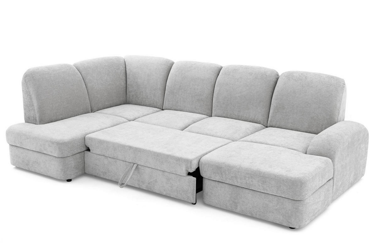 ECKSOFA VIBE U Links mit Schlaffunktion 129x263 Chenille Hellgrau - Hellgrau/Schwarz, Holz/Kunststoff (280/102/186cm) - Muffo