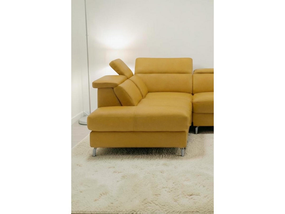 ECKSOFA Ambassador Echtleder mit 1 x Relaxfunktion Senfgelb - Gelb, Leder/Metall (224/272cm)