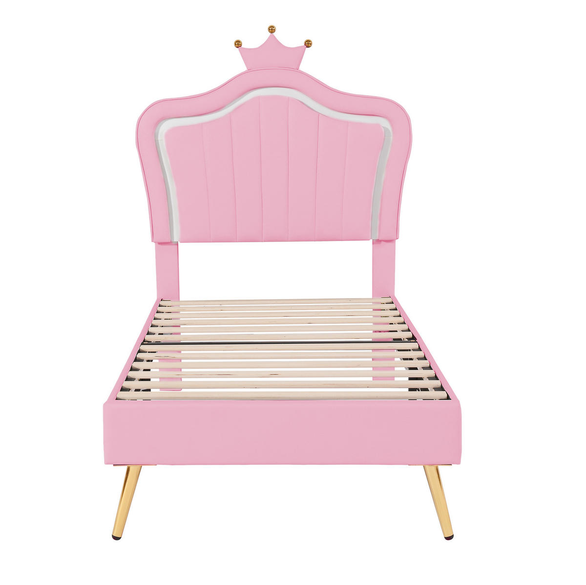 KINDEREINZELBETTEN aus Kunstleder 90x200 cm in Rosa mit LED-Beleuchtung - Rosa, Leder (90/200cm) - Modfu