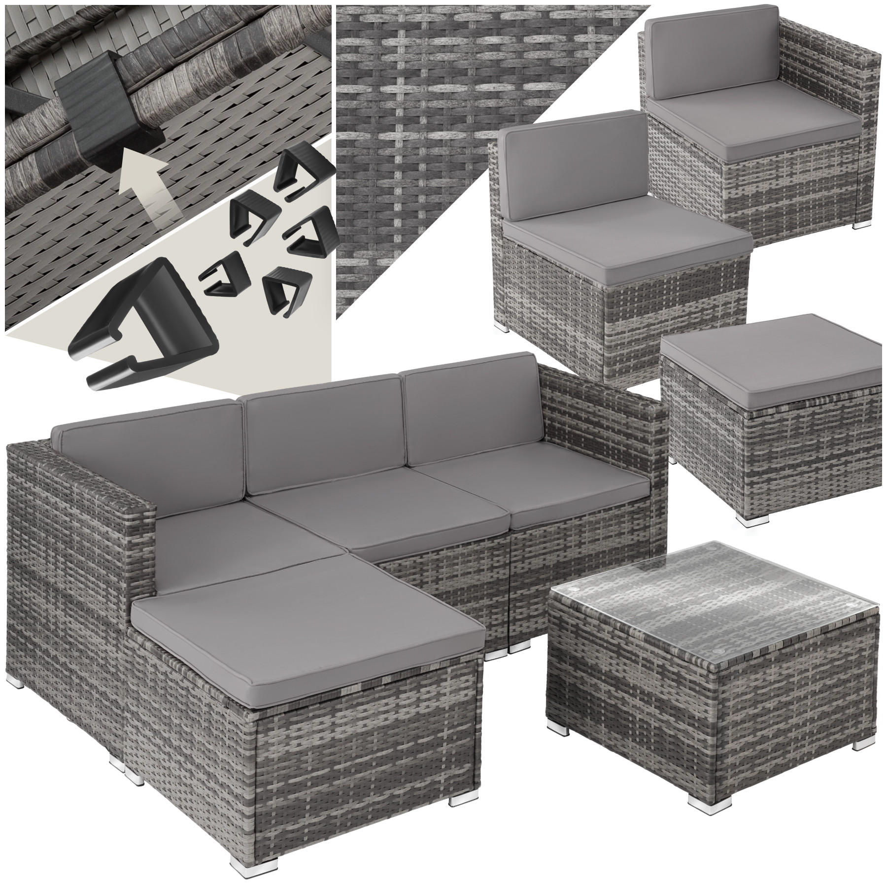 RATTANLOUNGE Lignano,variabel aufstellbar,grau - Grau, Kunststoff - tectake