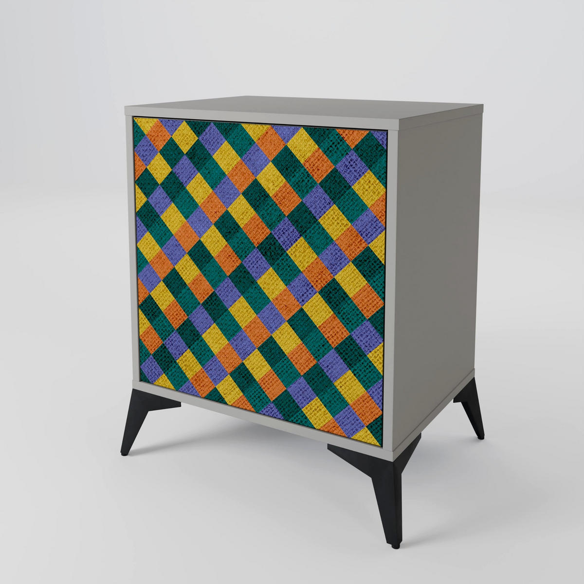 SIDEBOARD PAINTED SQUARES MIX, Grau, 57,5x42x57,5 cm, Ohne Füße - Multicolor/Grau, Holzwerkstoff (57.5/57.5/42cm) - SpaceRebels