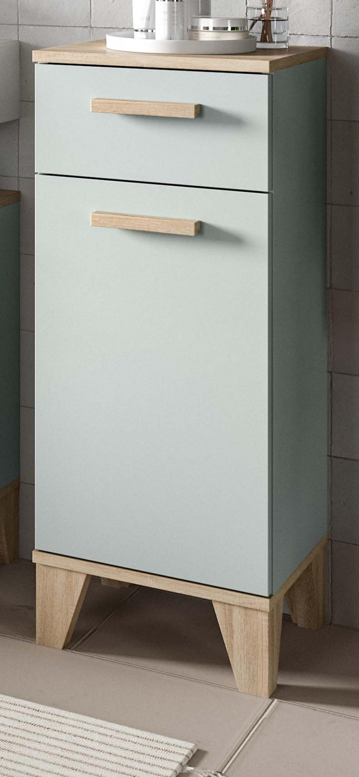 BADSCHRANK grün, Eiche 34 x 87 cm, Badezimmer Kommode skandinavisches Design - Eichefarben/Grün, Holzwerkstoff (34/87/31cm) - Inn.Furn