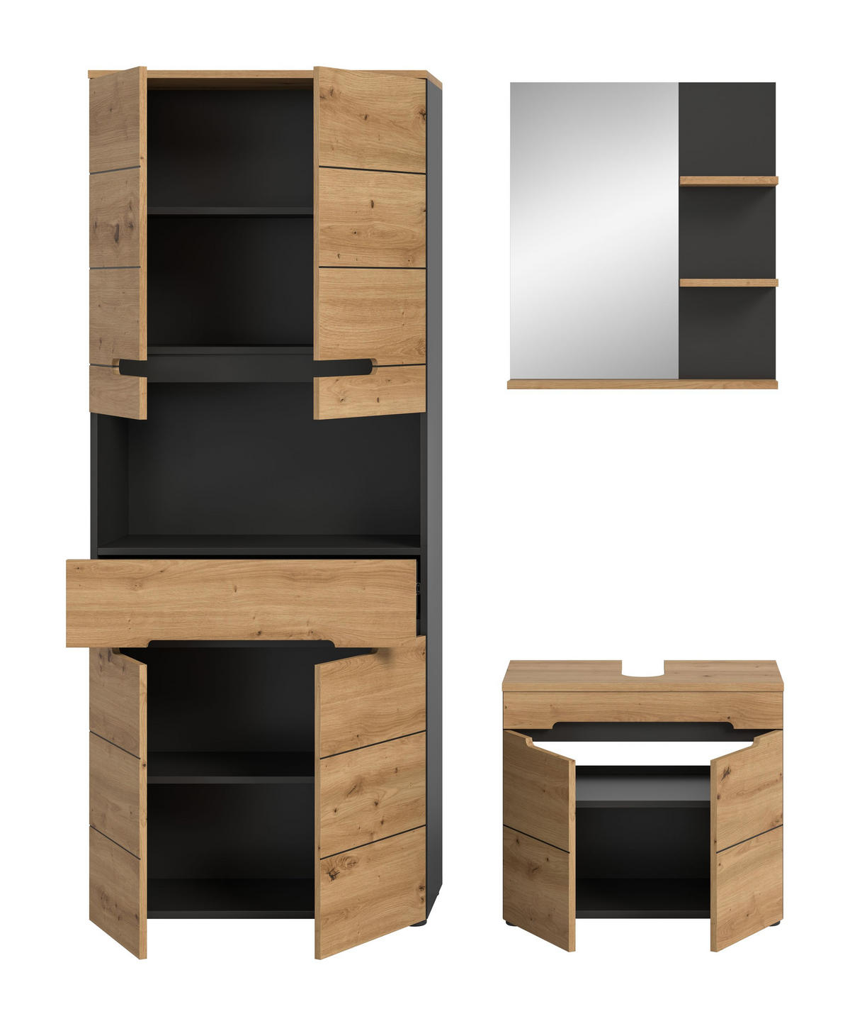 BADMÖBEL Set Canu 3tlg. Bad Kombination (B/H/T: 154x193x34cm) - Eiche Artisan, Holzwerkstoff (154/193/34cm)