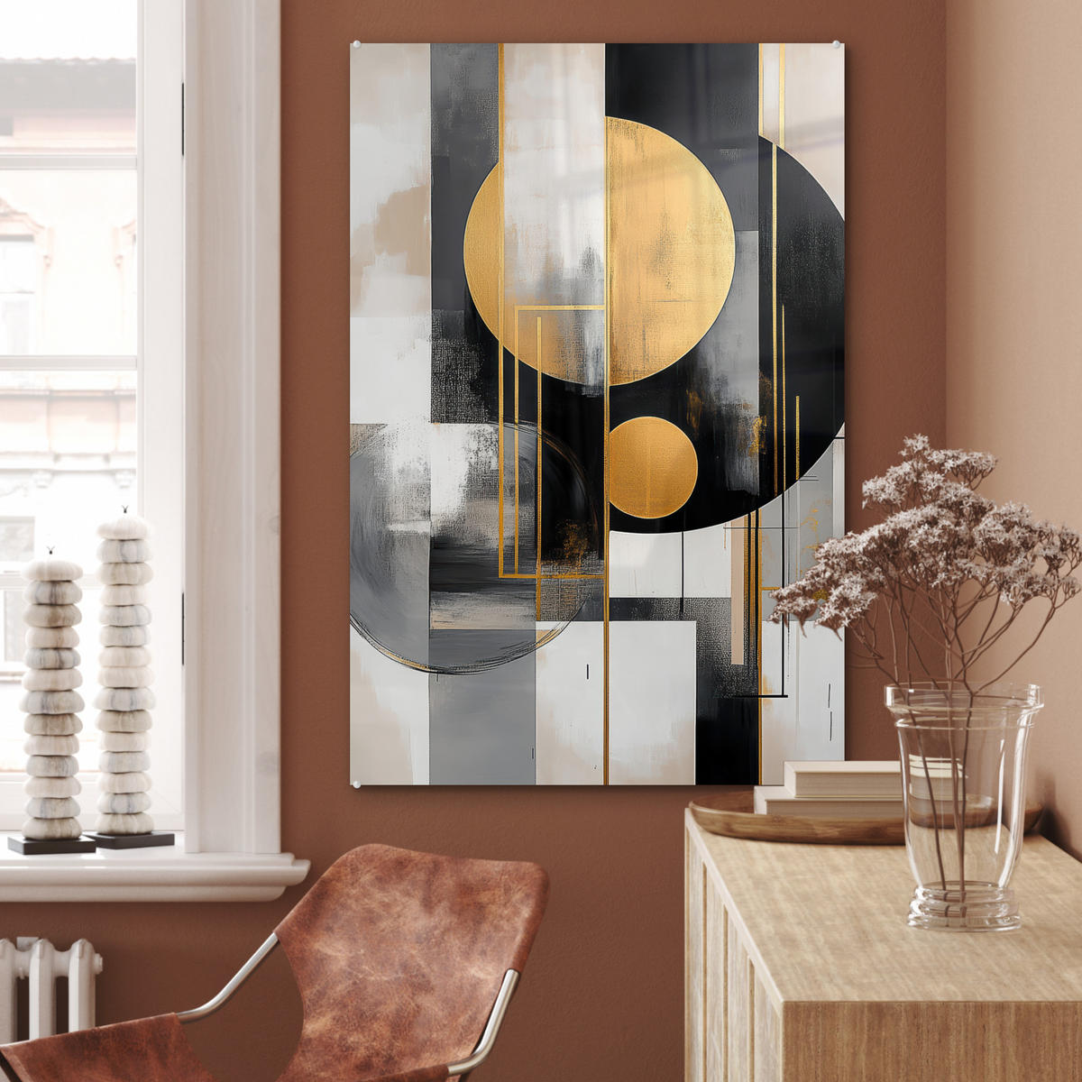 ACRYLGLASBILD Abstrakt - Gold - Silber - Formen - Ästhetisch - Modern 60x90 cm - Goldfarben, Glas (60/90cm) - MuchoWow