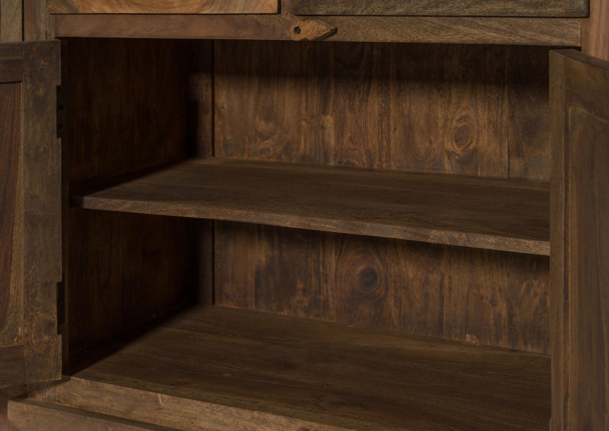 SIDEBOARD Sheesham 160x40x85 grau geölt LEEDS #02 - Grau, Holz (160/85/40cm) - Massivmoebel24