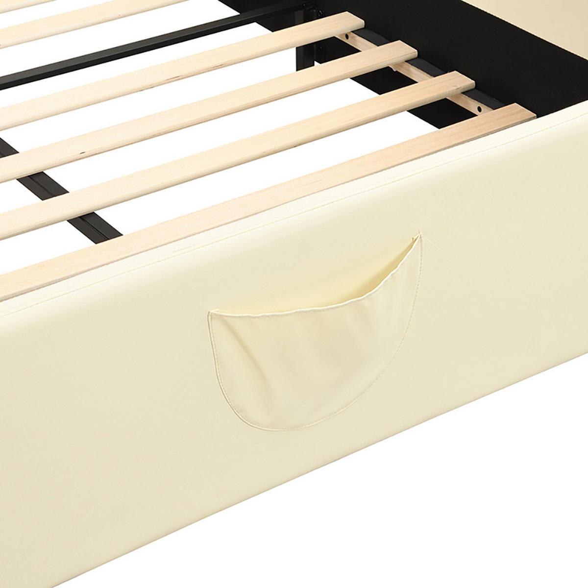 KINDERBETT 140/200 cm in PU mit Rutsche und Leiter - Beige, Holz/Textil (90/200cm) - KOMHTOM